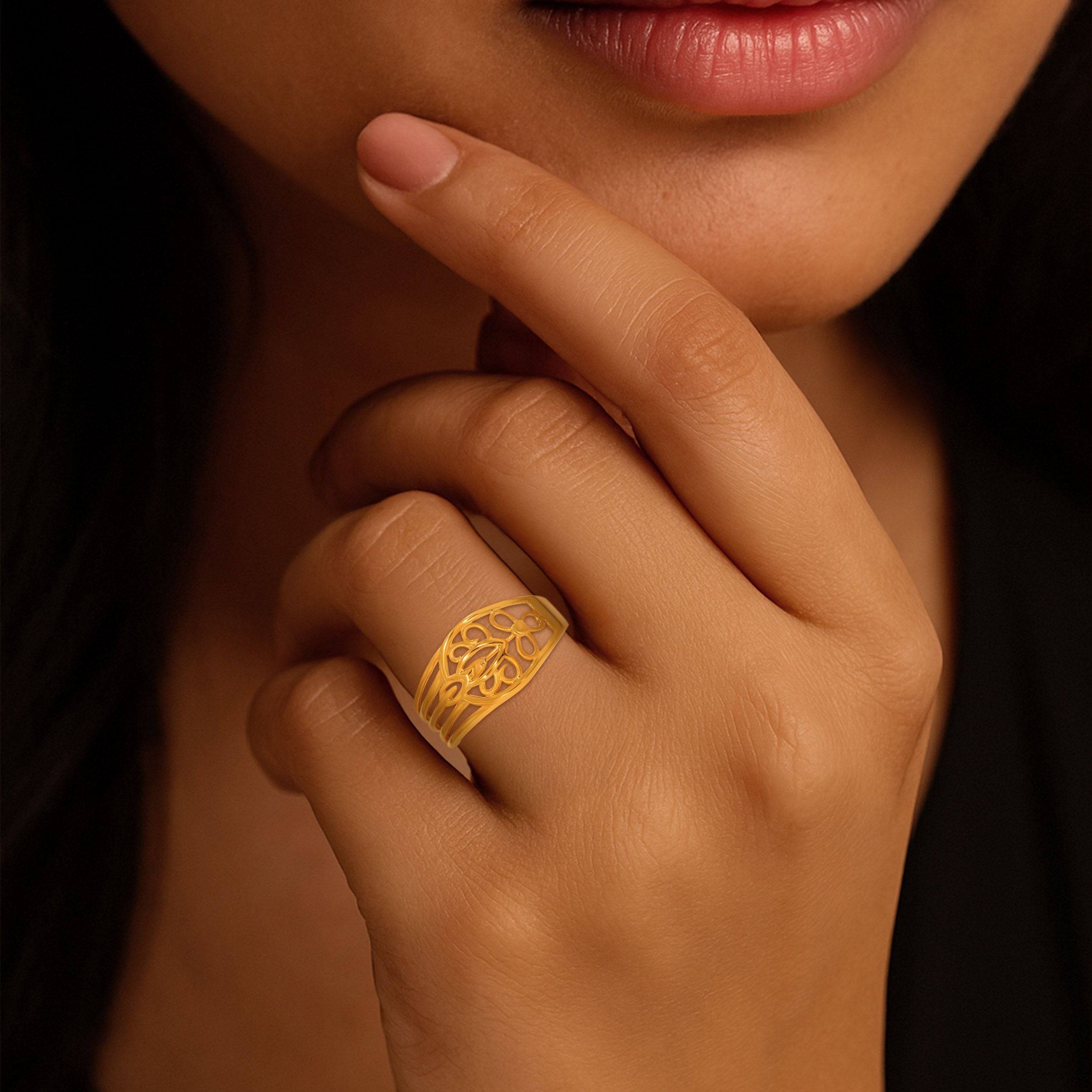 Aurelle's Ornate Elegance in 9K Yellow Gold Jewelry